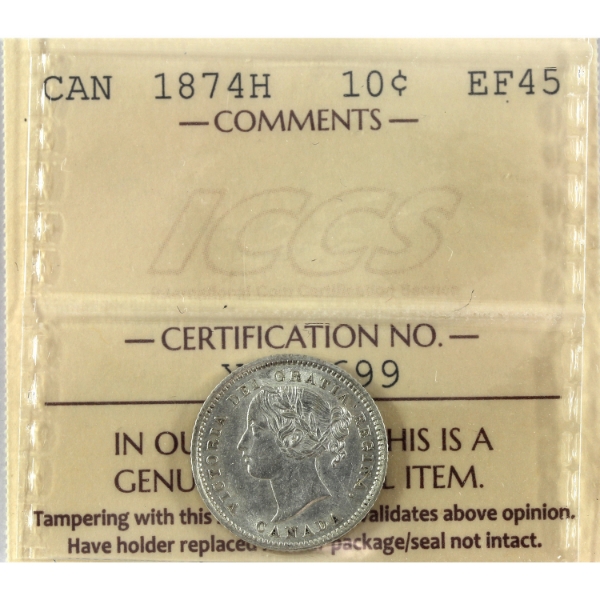 10-cent 1874H ICCS EF45