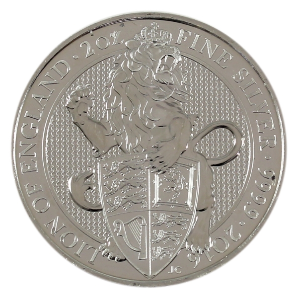 2oz 2016 5 Pounds Lion of England .9999 Fine Silver Round (Tax Exempt)