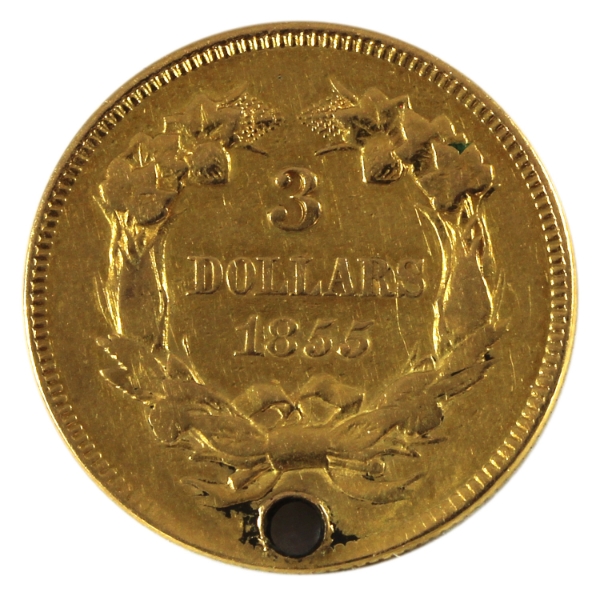 USA Gold 1855 $3 EF (Hole)