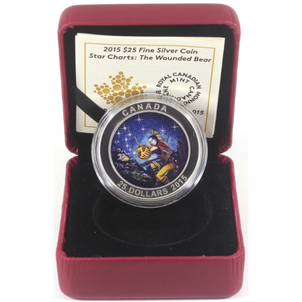 2015 $25 Star Charts: Wounded Bear 1oz .9999 Fine Silver Coin (Tax Exempt)