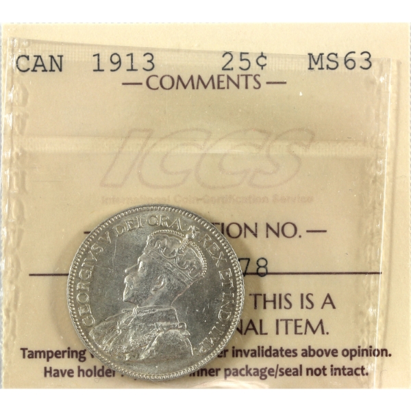 25-cent 1913 ICCS MS63