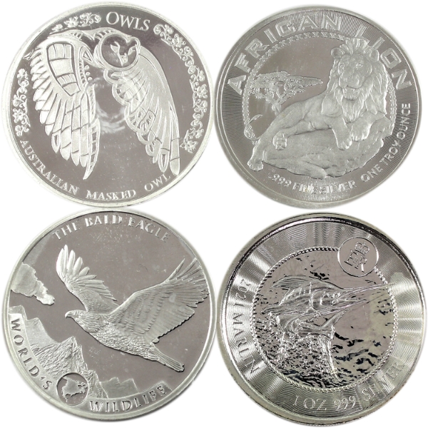 4x 1oz World Mixed Denomination .999 Fine Silver Rounds. 4pcs (Tax Exempt)