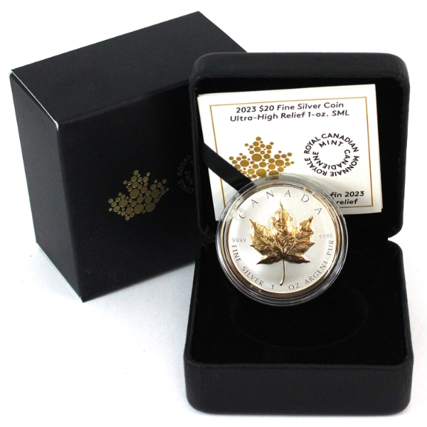 2023 $20 Ultra High Relief Silver Maple Leaf with Selective Gold Plating (Tax Exempt)