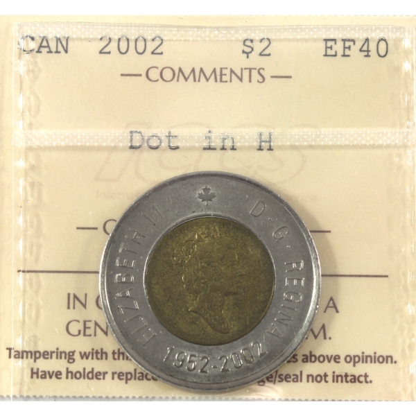 $2 2002 Dot in H ICCS EF40