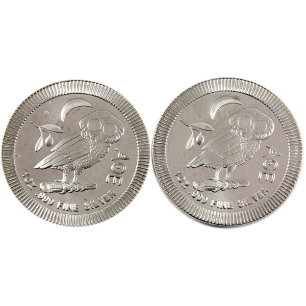 2x 1oz Niue 2017 $2 Athenian Owl .999 Fine Silver Stacker. 2pcs (Tax Exempt)