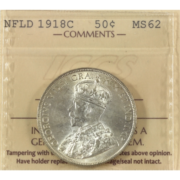 Newfoundland 50-cent 1918c ICCS MS62