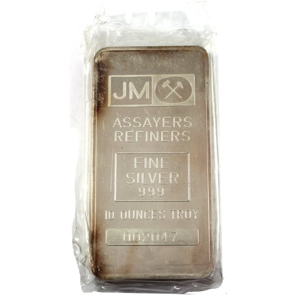10oz JM Johnson Matthey Blank Back .999 Fine Silver Bar (Tax Exempt)