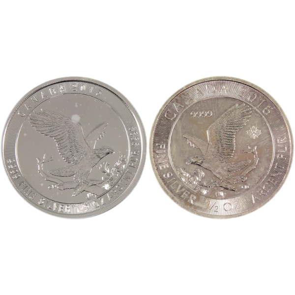 2x 1/2oz 2015 & 2016 $2 Bald Eagle .9999 Fine Silver Coins. 2pcs. (Tax Exempt)