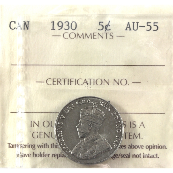 5-cent 1930 ICCS AU55
