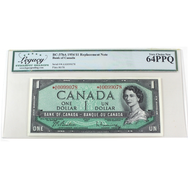 BC-37bA 1954 $1 *A/A Replacement Legacy CUNC64 PPQ Beattie-Rasminsky SN: *A/A0099078