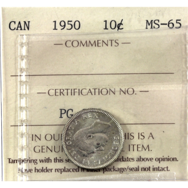 10-cent 1950 ICCS MS65