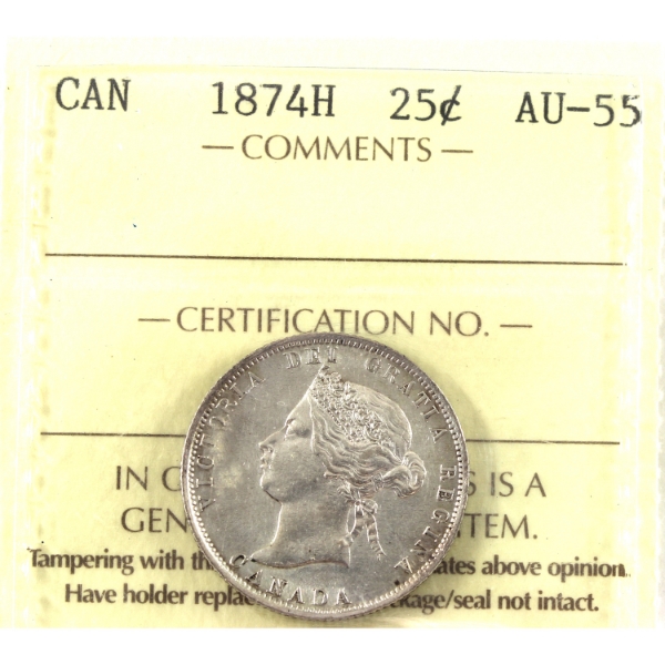 25-cent 1874H ICCS AU55