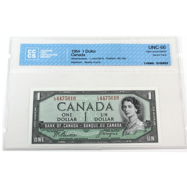 BC-29b 1954 $1 Devil's Face CCCS GEM UNC66 Beattie-Coyne SN: L/A4475616