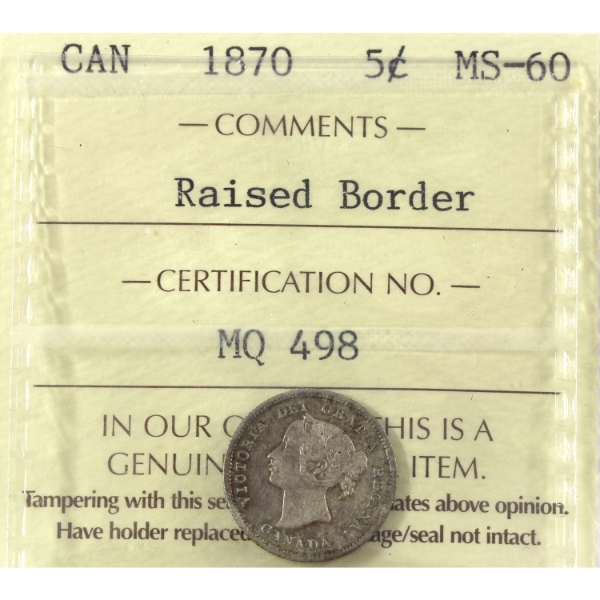 5-cent 1870 Raised Border 7/7 ICCS MS60