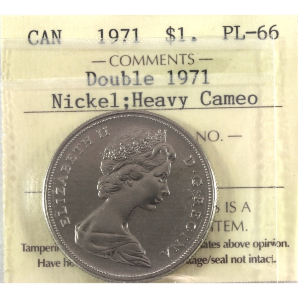 Nickel $1 1971 Double 1971 ICCS PL66 Heavy Cameo