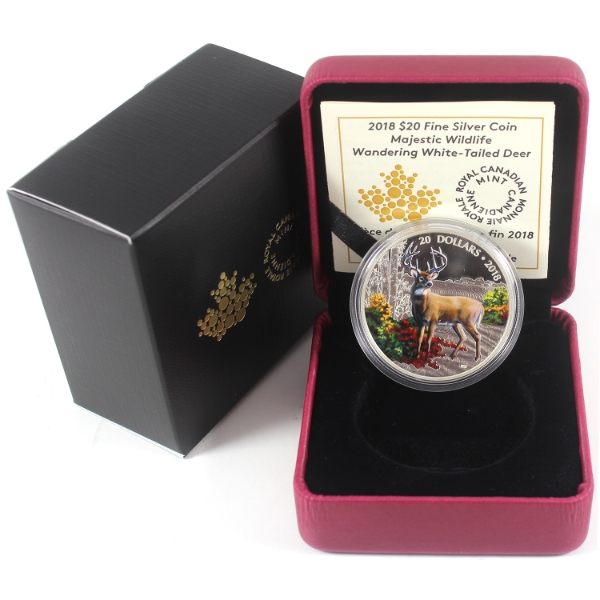 2018 $20 Majestic Wildlife - Wandering White-Tailed Deer 1oz .9999 Fine Silver (Tax Exempt)