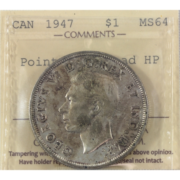 Silver $1 1947 Ptd 7; Quad HP ICCS MS64