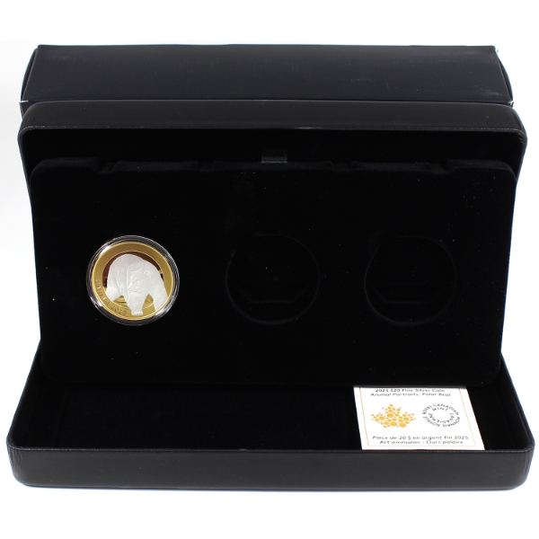 2025 $20 Animal Portraits- Polar Bear 1oz .9999 Fine Silver w/ Selective Gold Plating in Deluxe Box