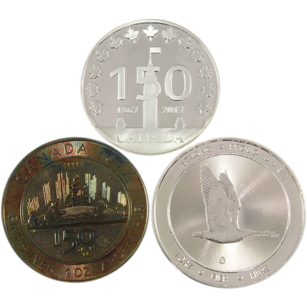 4oz Lot Total! 2oz, 1oz, &1oz $5 2017 Canada 150 .9999 Fine Silver Rounds. 3pcs. (Tax Exempt)