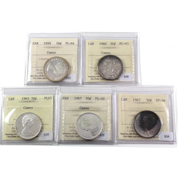 50-cent 1959-1967 ICCS PL64 to SP66. 5pcs