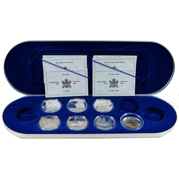 Group Lot of 7x 2000-2003 $20 Transportation Series- Car; Ship; Train in Aviation Series Case. 