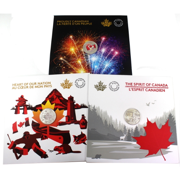 2017 $3 & $5 Assorted Canadian 7.96g .9999 Fine Silver Coins in Display Cards. 3pcs (Tax Exempt)