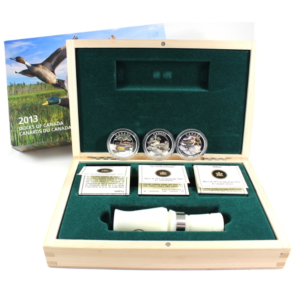 2013-2014 $10 Ducks of Canada 1/2 oz .9999 Fine Silver 3-coin Deluxe Box Set & Caller (Tax Exempt)