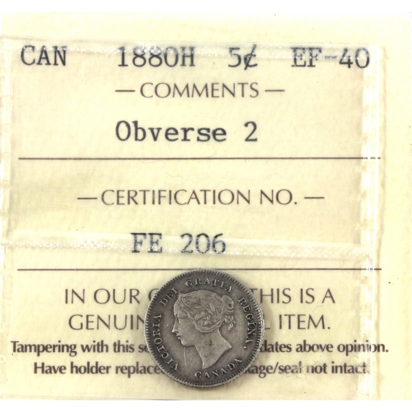 5-cent 1880H Obverse 2 ICCS EF40