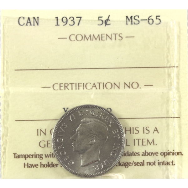 5-cent 1937 ICCS MS65