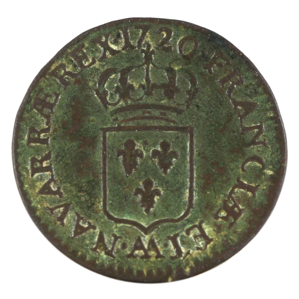 French Regime 1720AA Liard Metz Mint John Law Louis XV