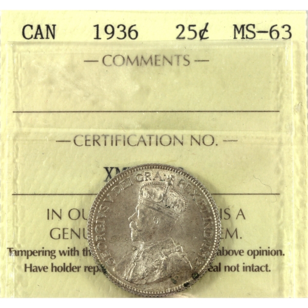 25-cent 1936 ICCS MS63
