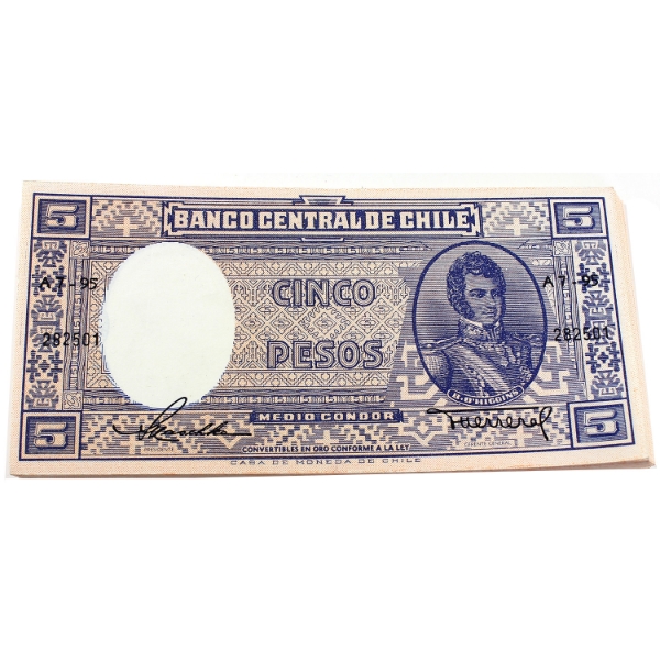 Bundle of 97x Chile 1958-1959 5 Pesos Uncirculated Not Consecutive. 97pcs