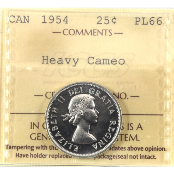 25-cent 1954 ICCS PL66 Heavy Cameo