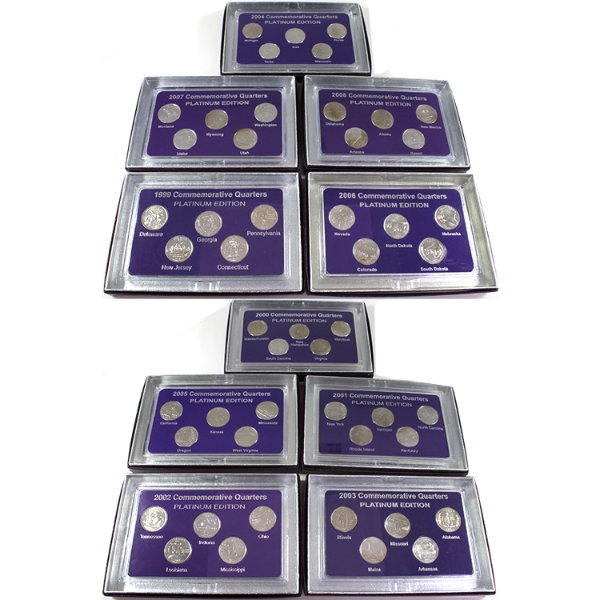 USA 1999-2008 50 States Commemorative Quarters Platinum Edition Sets. 10 Complete Sets!