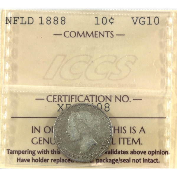 Newfoundland 10-cent 1888 ICCS VG10