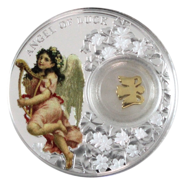 Niue Silver 2015 $1 Symbols of Luck: Angel Proof Silver Coin w/ Gold Plated Charm (Tax Exempt)