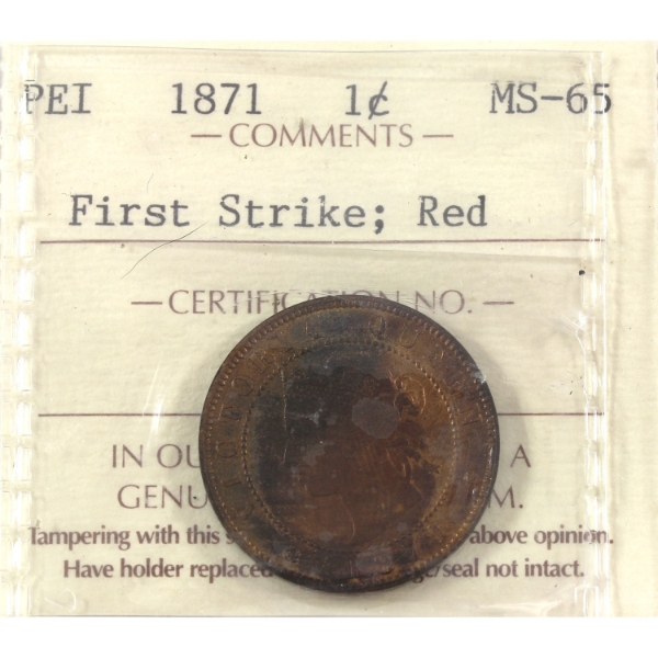 Prince Edward Island 1-cent 1871 Coinage ICCS MS65 Red *First Strike*