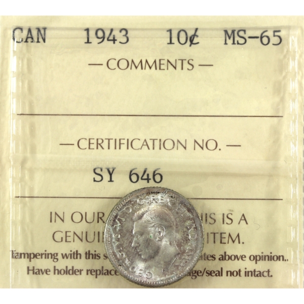 10-cent 1943 ICCS MS65