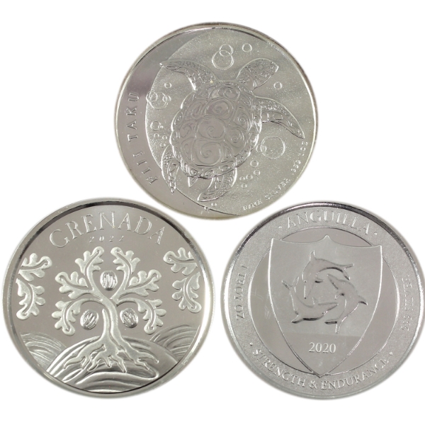 3x 1oz World 2013-2022 $2 Assorted .999 Fine Silver Coins. 3pcs (Tax Exempt)