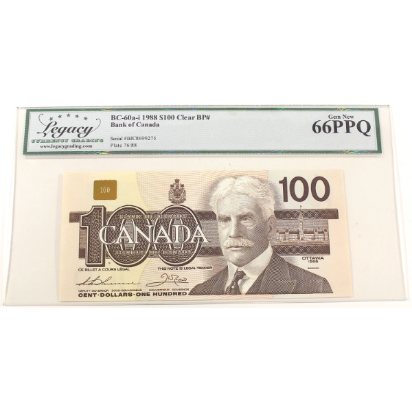 BC-60a-i 1988 $100 Legacy GEM UNC66 PPQ Thiessen-Crow SN: BJC8699275