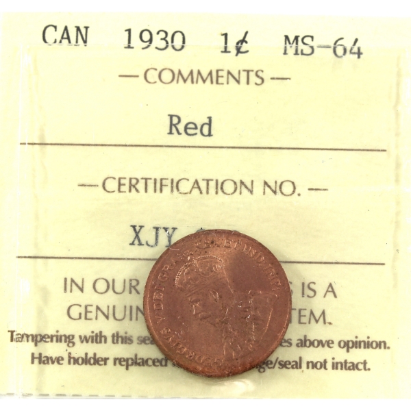 1-cent 1930 ICCS MS64 Red