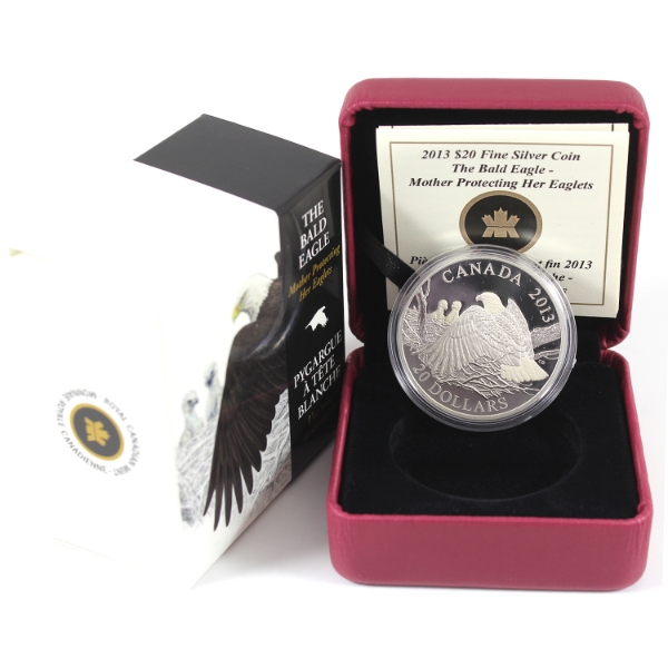 2013 $20 The Bald Eagle - Mother Protecting Her Eaglets 1oz .9999 Fine Silver Coin (Tax Exempt)