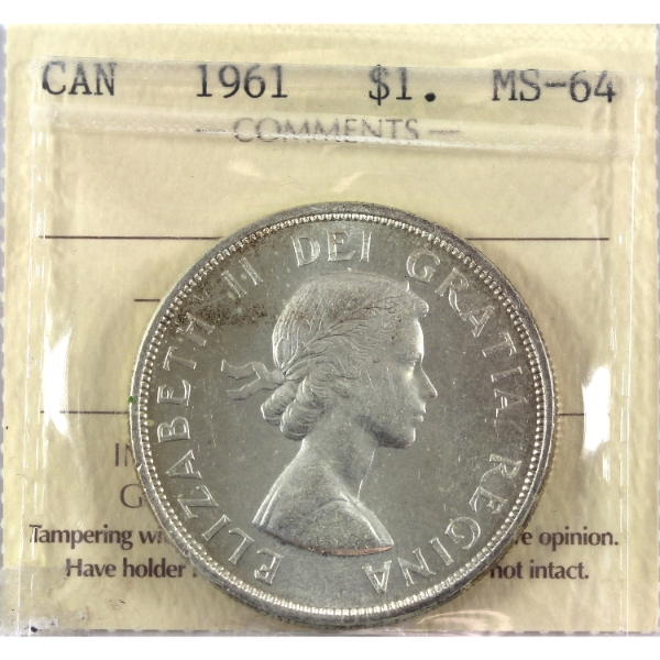 Silver $1 1961 ICCS MS64