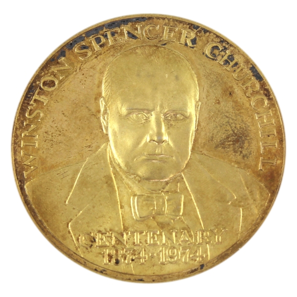 Great Britain 1974 Winston Churchill Centenary Medallion 30.34g-Gold Plated Base Metal, 38mm