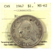 Image 1 : Silver $1 1947 Blunt 7 ICCS MS62