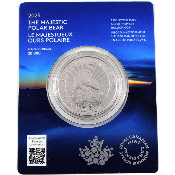 2025 $5 The Majestic Polar Bear Premium Bullion 1oz .9999 Fine Silver Coin (Tax Exempt)