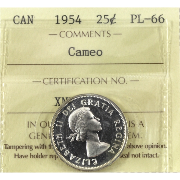 25-cent 1954 ICCS PL66 Cameo