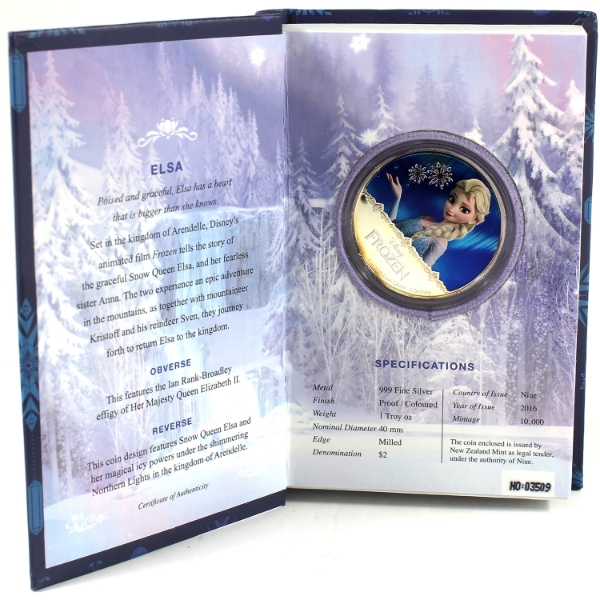 Niue Silver 2016 $2 Disney Frozen- Elsa 1oz .999 Fine Silver Coin (Tax Exempt)