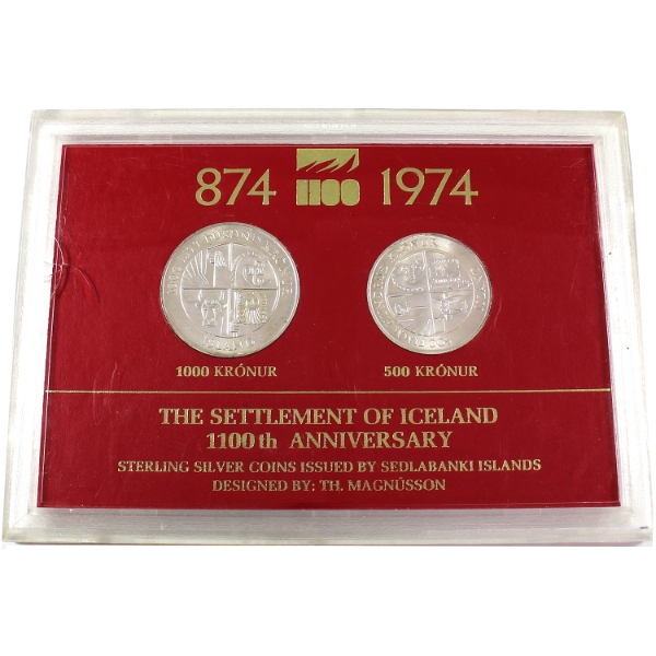 Iceland Sterling Silver 1974 The Settlement of Iceland 1100th Anniversary 2-Coin Set