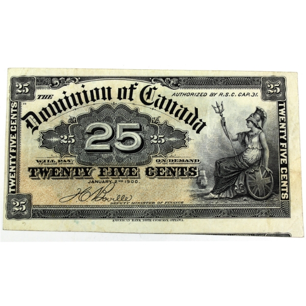 DC-15b-E25a-i 1900 25-cent Shinplaster Cut Off Size VF-EF Boville